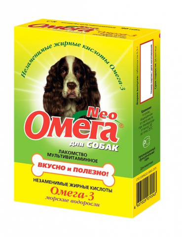 Омега Neo+ Крепкое здоровье Лакомство мультивитаминное для собак с морскими водорослями, 90 таблеток 1