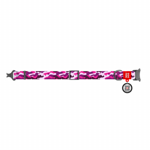 Ошейник WAUDOG Nylon с рисунком Розовый камо (ширина 25 мм, длина 35-58см) металлическая пряжка-фасткес