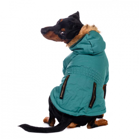 Куртка приталенная с меховым капюшоном для собак XS зеленый (унисекс) 8