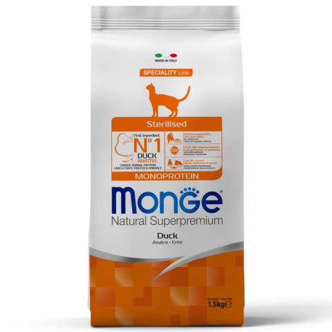 Monoprotein Sterilised корм для стерилизованных кошек, с уткой, 1,5 кг
