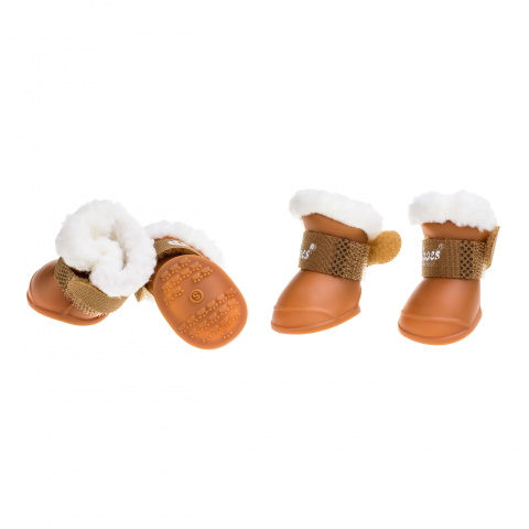 Ботинки резиновые с мехом на липучках для собак S коричневый (унисекс)