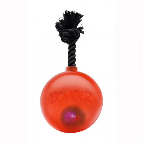 Игрушка Мяч светящийся с ручкой на веревке оранжевый, 17см