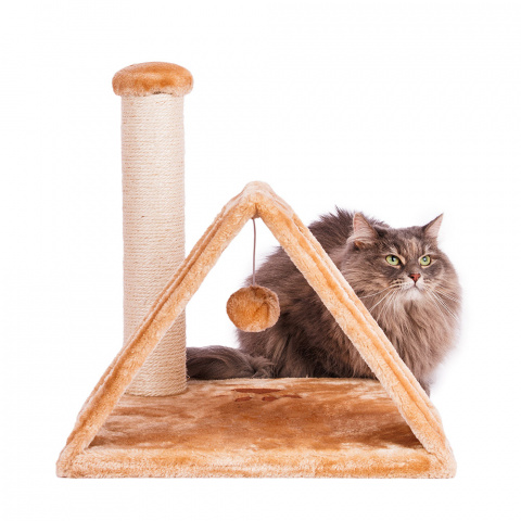 Когтеточка для кошек со столбиком IRBIS с игрушкой, бежевая, 38х38х40 см 1