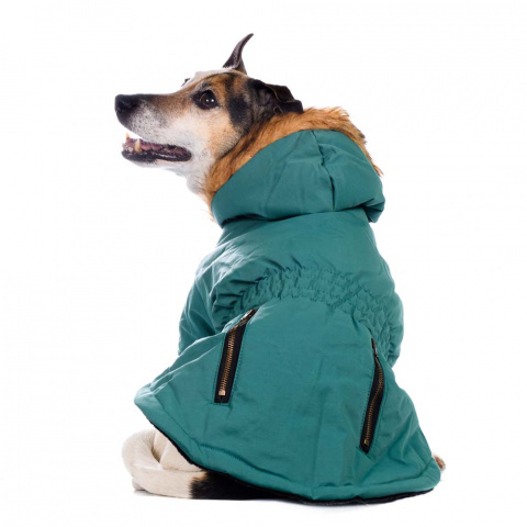 Куртка приталенная с меховым капюшоном для собак L зеленый (унисекс) 5
