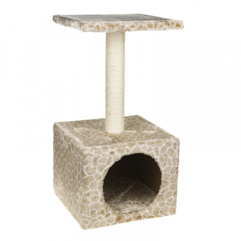 Дом-когтеточка для кошек Vicenza квадратный с площадкой, бежевый, рис. Жираф, 30х30х55 см