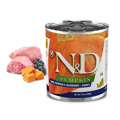 N&D PUMPKIN влажный корм для щенков, с ягненком, тыквой и черникой, 285г 1