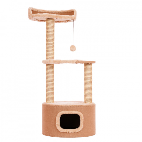 Дом-когтеточка для кошек круглый с лежанкой и игрушкой, бежевый, , 51х51х123 см 1