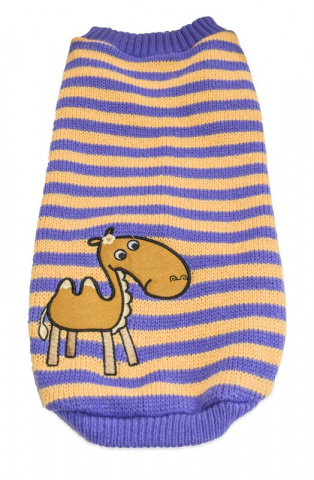Свитер для собак в фиолетовую полоску с верблюдом