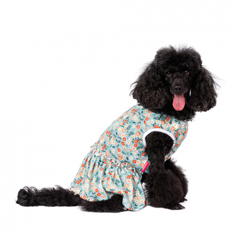 Платье для собак в цветочек M зеленый (девочка)