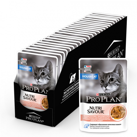 Nutri Savour Housecat Влажный корм (пауч) для взрослых кошек живущих дома, с лососем в соусе, 85 гр. (упаковка)