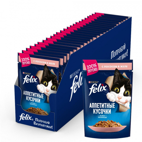 Аппетитные кусочки влажный корм для взрослых кошек с лососем, в желе, 85 г (упаковка)