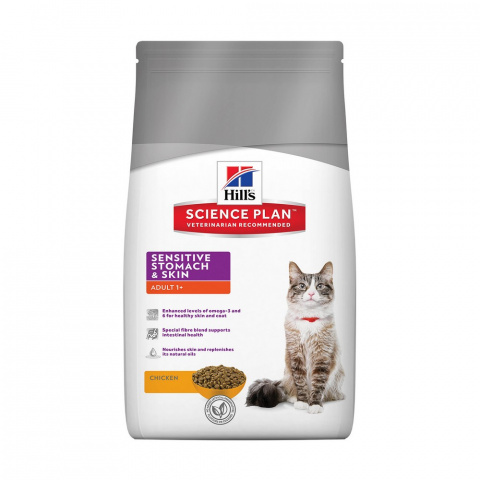 Science Plan Sensitive Stomach Skin сухой корм для кошек для здоровья кожи и пищеварения, с курицей, 5кг