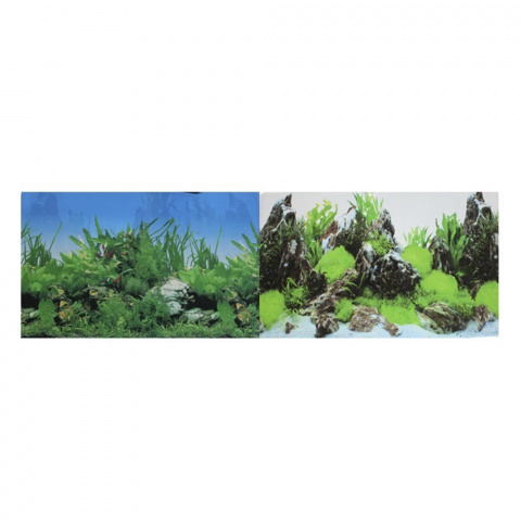 Фон двухсторонний 60х150см для аквариумов и террариумов, Растительный/Скалы с растениями