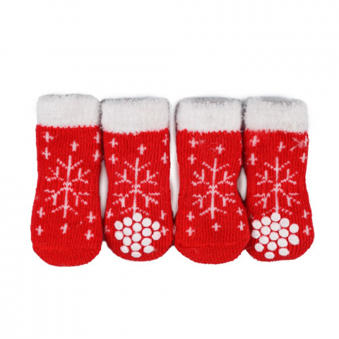 Носки XL для собак красные со снежинками 1