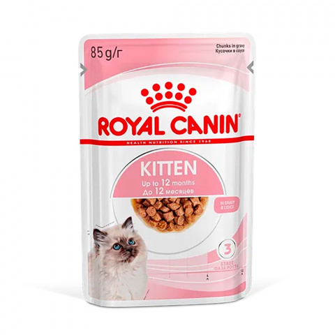 Kitten влажный корм для котят от 4 до 12 месяцев кусочки в соусе, 85 г