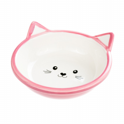 Миска для кошек 13 см с ушками розовая керамика