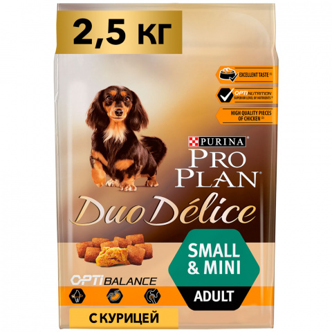 Duo Delice Сухой корм для взрослых собак мелких и карликовых пород, с высоким содержанием курицы, 2,5 кг