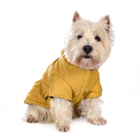 Куртка приталенная с меховым капюшоном для собак L желтый (унисекс) 4