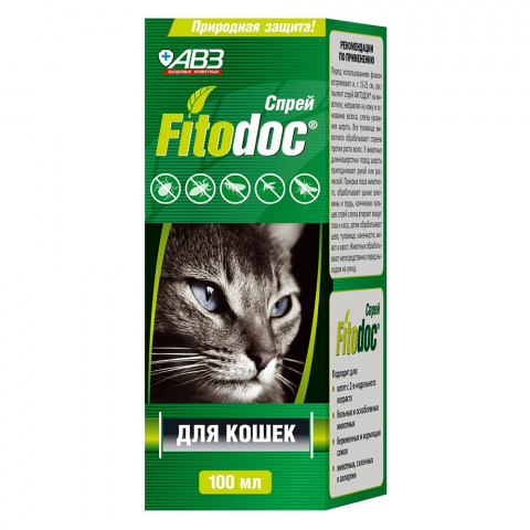 Fitodoc спрей для кошек и котят старше 2 месяцев от блох, клещей и комаров, 100 мл