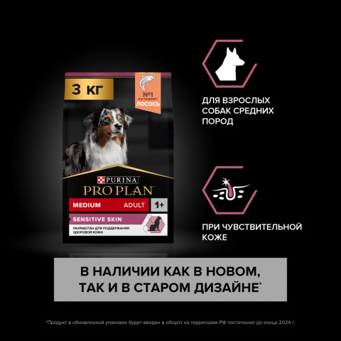 Sensitive Skin Adult Сухой корм для взрослых собак средних пород с чувствительной кожей, с лососем, 3 кг 1