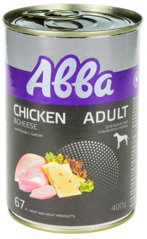 Premium Adult консервы для собак средних и крупных пород, с цыпленком и сыром, 400гр