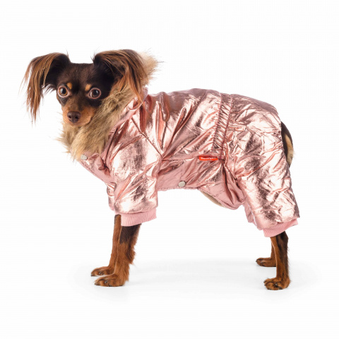 Комбинезон с меховым капюшоном для собак S розовый (девочка) 1