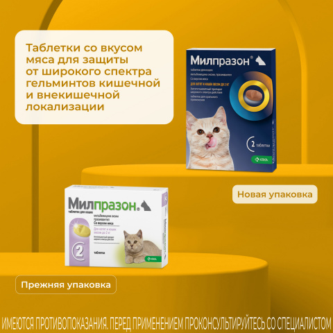 Милпразон Антигельминтные таблетки для котят и кошек весом до 2 кг, 2 таблетки 6