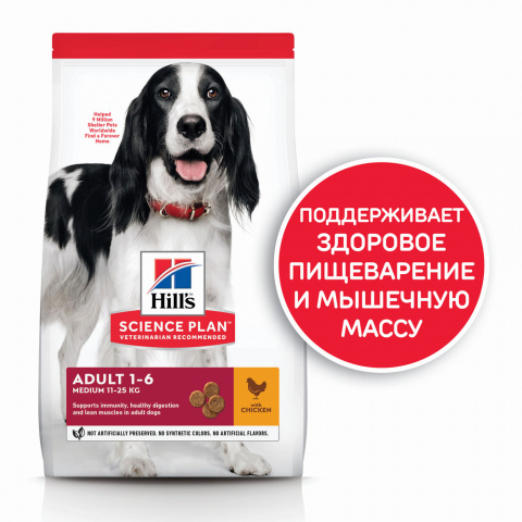 Science Plan Сухой корм для взрослых собак средних пород для поддержания иммунитета, с курицей, 2,5 кг 2