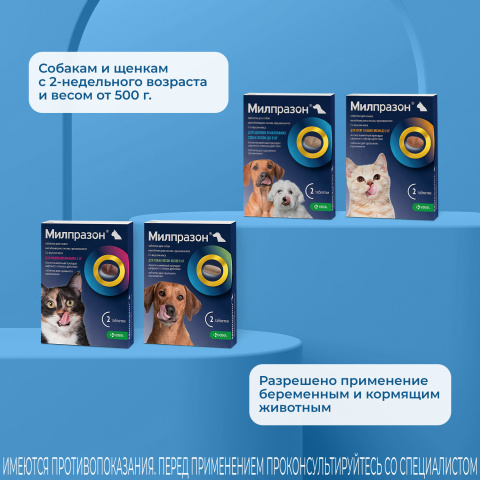 Милпразон Антигельминтные таблетки для собак и щенков весом до 5 кг, 2 таблетки 4