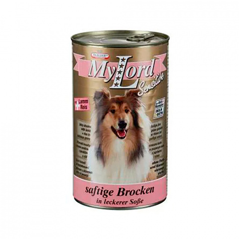Мой Лорд Сенситив консервы для собак с чувствительным пищеварением,кусочки ягненка и рис в желе, 1,23 кг