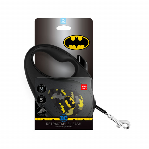 Поводок-рулетка WAUDOG с рисунком Бэтмен Узор, размер M, до 25 кг, 5 мчерная 1