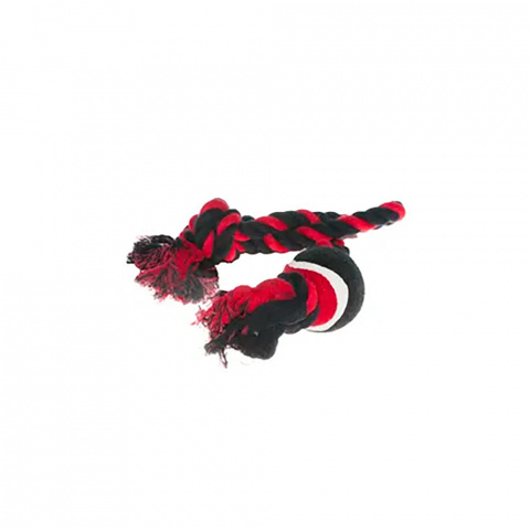 Игрушка для собак Мяч на веревке красный с черным 53 см