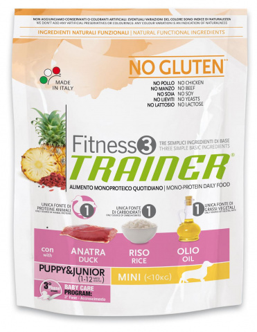 Fitness3 No Gluten Mini Puppy&Junior корм для щенков и юниоров мелких пород, с уткой и рисом, 2 кг