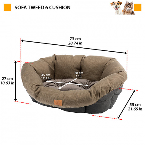 Сменный чехол-подушка для кошек и собак Sofa 6, 73x55x27см, коричневый 3