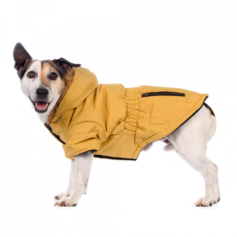 Куртка приталенная с меховым капюшоном для собак M желтый (унисекс) 6