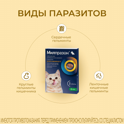 Милпразон Антигельминтные таблетки для котят и кошек весом до 2 кг, 2 таблетки 5
