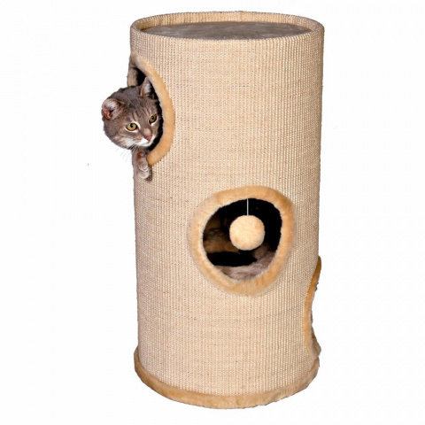 Дом-когтеточка Provance (36x36x70 см) круглый с тремя входами и шариком для игр для кошек, бежевый 1