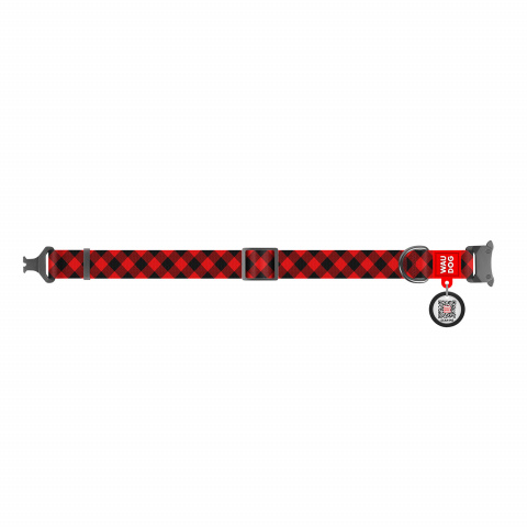 Ошейник WAUDOG Nylon с рисунком Шотландка красная (ширина 25 мм, длина35-58 см) металлическая пряжка-фасткес