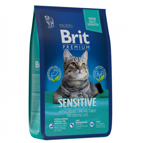 Premium Cat Sensitive сухой корм для кошек с чувствительным пищеварением с ягненком и индейкой, 8кг