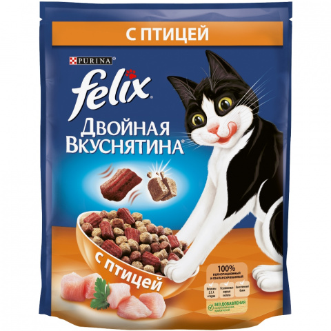 Сухой корм Двойная Вкуснятина для взрослых кошек, с птицей, 750 г 1
