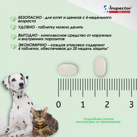 Quadro Tabs Таблетки от клещей, блох, гельминтов для кошек и собак 2-8 кг, 4 таблетки 5