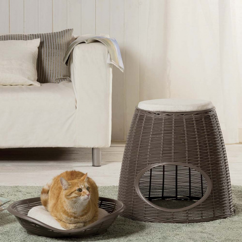 Домик для кошек PASHA с подушечками, светло-коричневый/бежевый 1