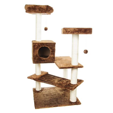 Игровой комплекс для кошек с домиком и когтеточкой FERGUS, с площадками и игрушками, бежевый/коричневый, 61х61х129 см