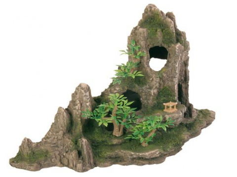 Декорация для аквариума грот скала с пещерой и растениями 27,5 см
