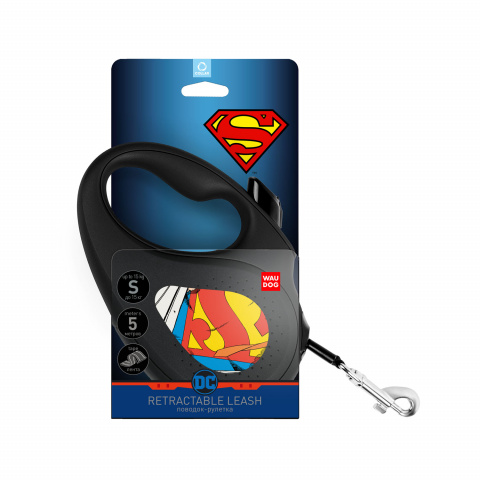 Поводок-рулетка WAUDOG с рисунком Супермен Герой, размер XS, до 12 кг, 3м черная 1