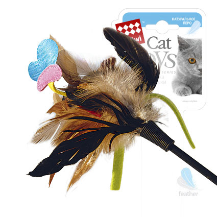 Игрушка для кошек Дразнилка на стеке с бабочкой/пластик, перо куриное, ткань 51 см