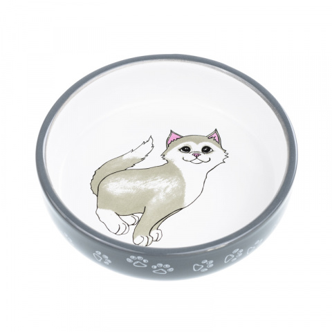 Миска для кошек короткомордых 0,3л 15см серая керамика