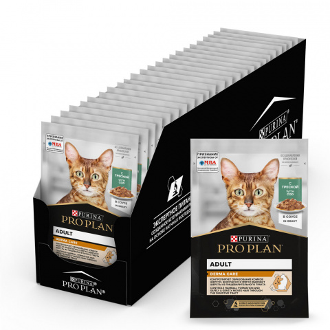 Elegant влажный корм для взрослых кошек для здоровья кожи и шерсти с треской, в соусе, 85 г (упаковка)