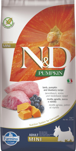 N&D PUMPKIN сухой корм для собак мелких пород, с ягненком, тыквой и черникой, 7кг
