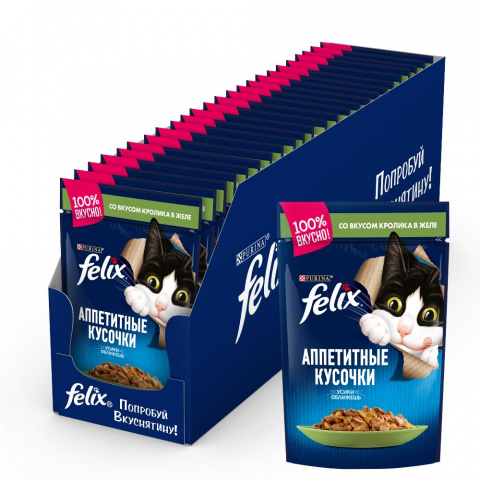 Аппетитные кусочки влажный корм для взрослых кошек с кроликом, в желе, 85 г (упаковка)